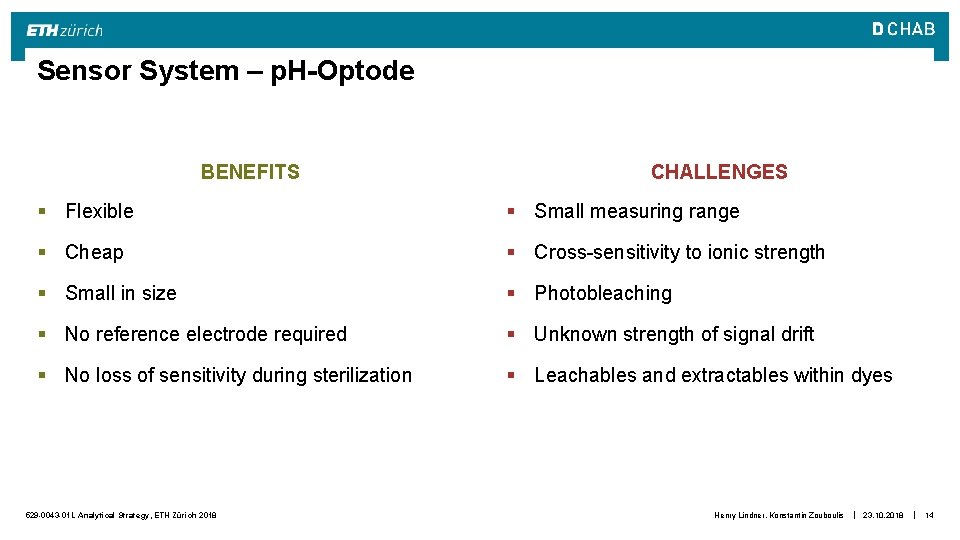 Sensor System – p. H-Optode BENEFITS CHALLENGES § Flexible § Small measuring range §