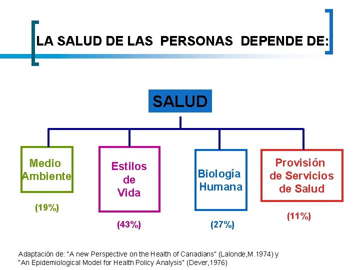 LA SALUD DE LAS PERSONAS DEPENDE DE: SALUD Medio Ambiente Estilos de Vida Biología