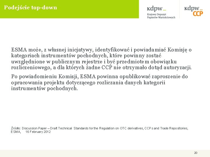 Podejście top-down ESMA może, z własnej inicjatywy, identyfikować i powiadamiać Komisję o kategoriach instrumentów