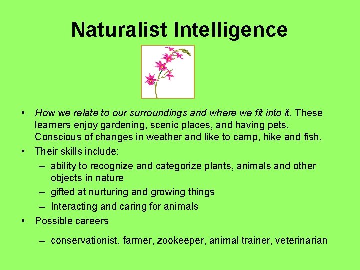 Naturalist Intelligence • How we relate to our surroundings and where we fit into