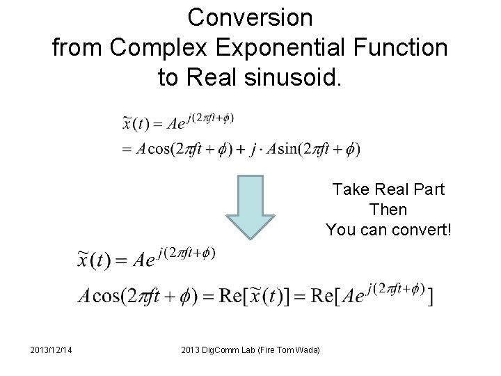 Conversion from Complex Exponential Function to Real sinusoid. Take Real Part Then You can