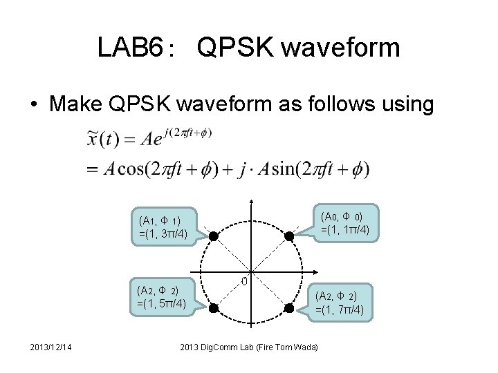 LAB 6：　QPSK waveform • Make QPSK waveform as follows using (A 0, Φ 0)