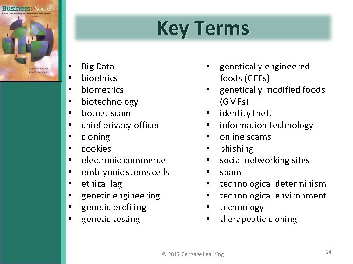 Key Terms • • • • Big Data bioethics biometrics biotechnology botnet scam chief