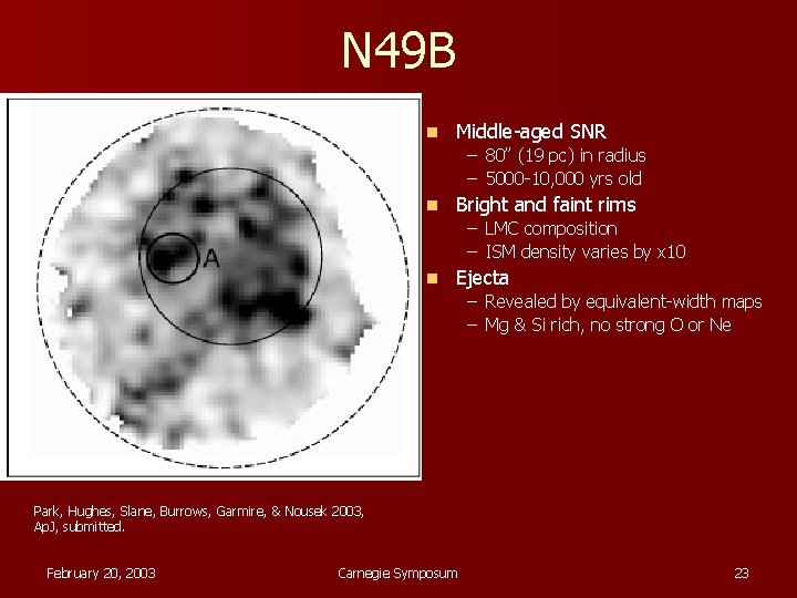 N 49 B n Middle-aged SNR – 80” (19 pc) in radius – 5000