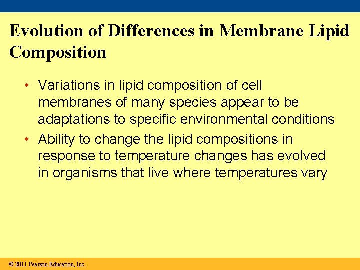 Evolution of Differences in Membrane Lipid Composition • Variations in lipid composition of cell