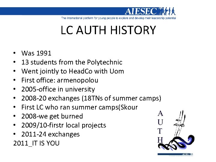 LC AUTH HISTORY • Was 1991 • 13 students from the Polytechnic • Went