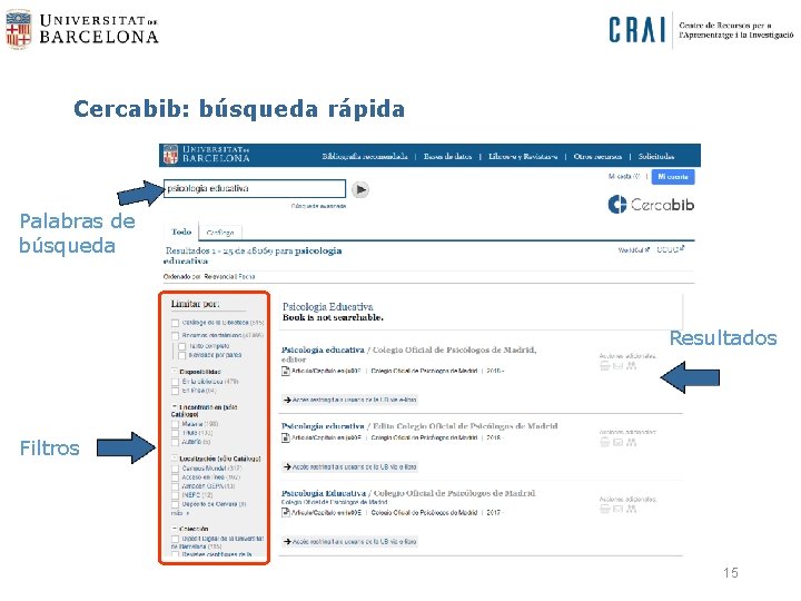 Cercabib: búsqueda rápida Palabras de búsqueda Resultados Filtros 15 