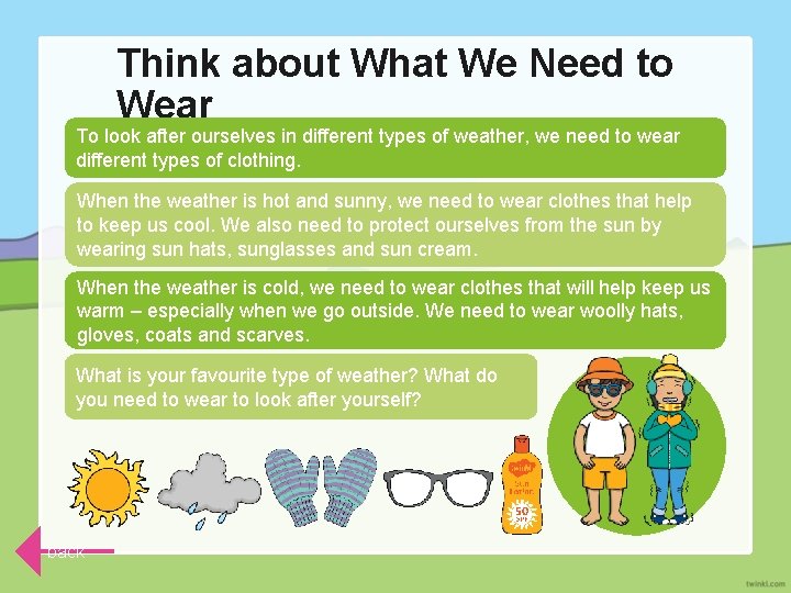 Think about What We Need to Wear To look after ourselves in different types