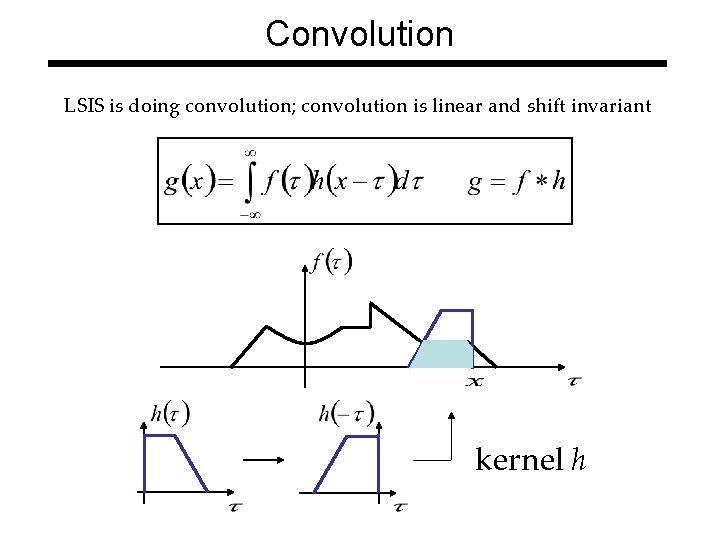 Convolution LSIS is doing convolution; convolution is linear and shift invariant kernel h 