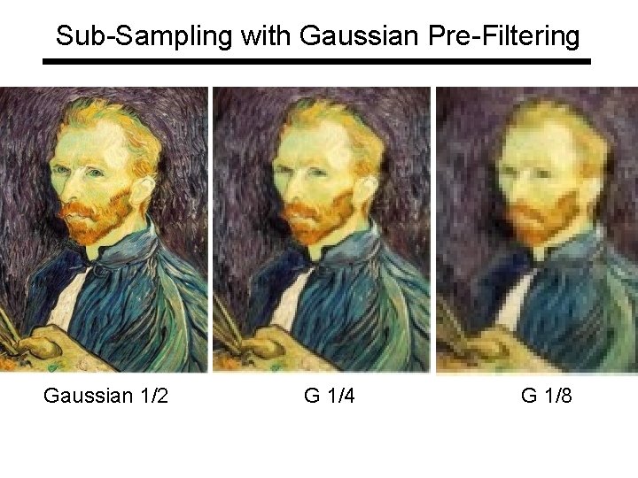 Sub-Sampling with Gaussian Pre-Filtering Gaussian 1/2 G 1/4 G 1/8 