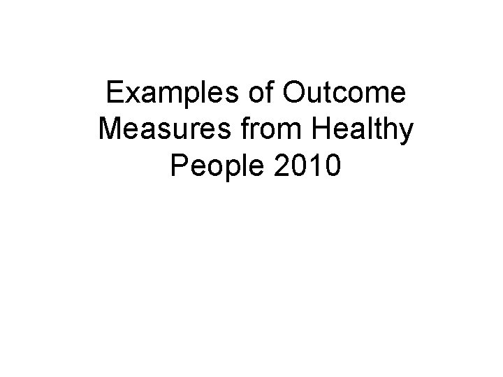 Examples of Outcome Measures from Healthy People 2010 