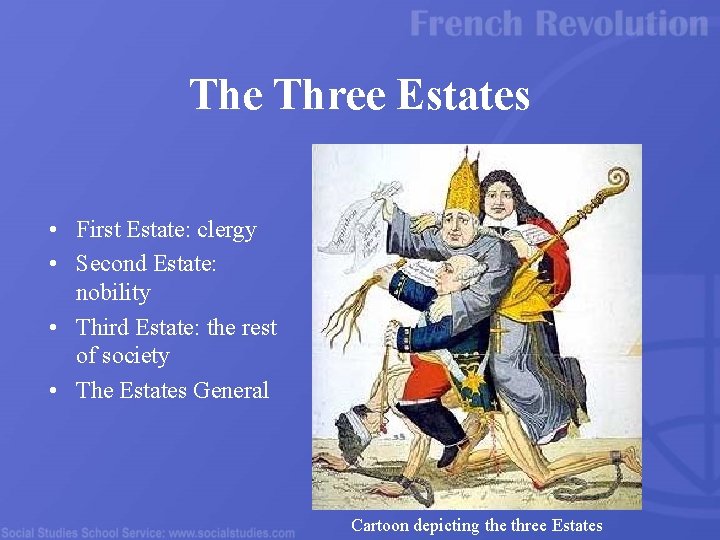 The Three Estates • First Estate: clergy • Second Estate: nobility • Third Estate: