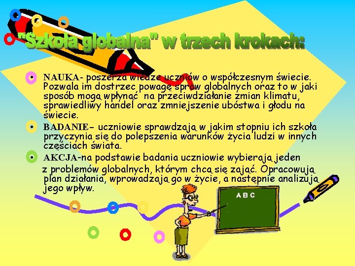  • NAUKA- poszerza wiedze uczniów o współczesnym świecie. Pozwala im dostrzec powagę spraw