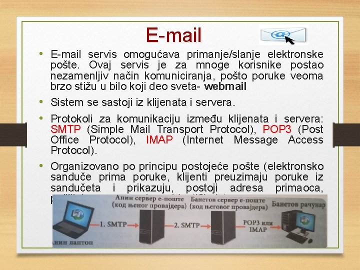 E-mail • E-mail servis omogućava primanje/slanje elektronske pošte. Ovaj servis je za mnoge korisnike