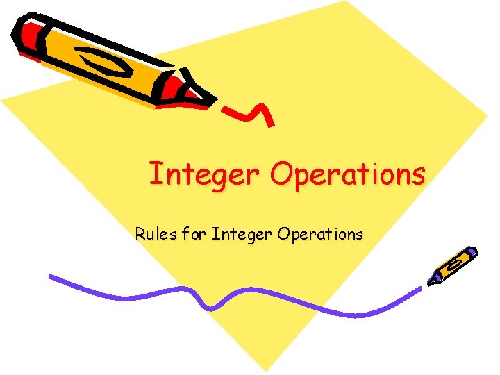 Integer Operations Rules for Integer Operations 
