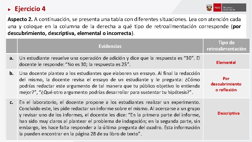 Ejercicio 4 Aspecto 2. A continuación, se presenta una tabla con diferentes situaciones. Lea