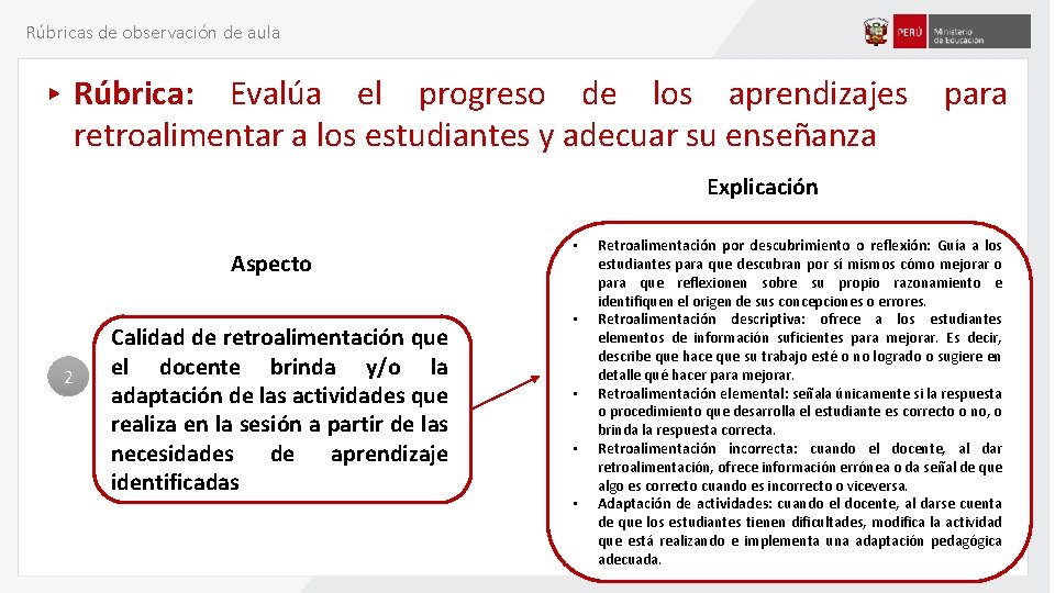 Rúbricas de observación de aula Rúbrica: Evalúa el progreso de los aprendizajes retroalimentar a