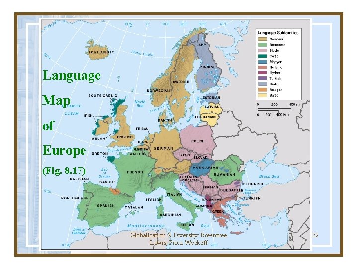 Language Map of Europe (Fig. 8. 17) Globalization & Diversity: Rowntree, Lewis, Price, Wyckoff