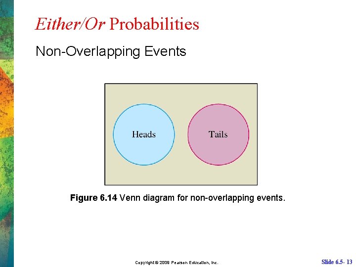 Either/Or Probabilities Non-Overlapping Events Figure 6. 14 Venn diagram for non-overlapping events. Copyright ©