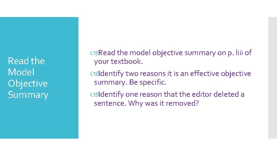 Read the Model Objective Summary Read the model objective summary on p. liii of