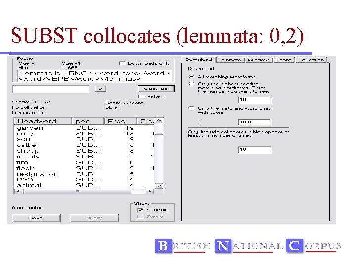 SUBST collocates (lemmata: 0, 2) 