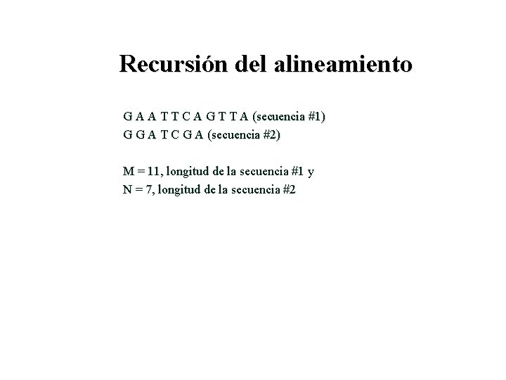 Recursión del alineamiento G A A T T C A G T T A