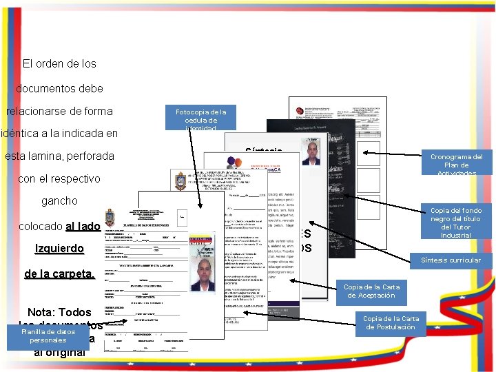 El orden de los documentos debe relacionarse de forma idéntica a la indicada en