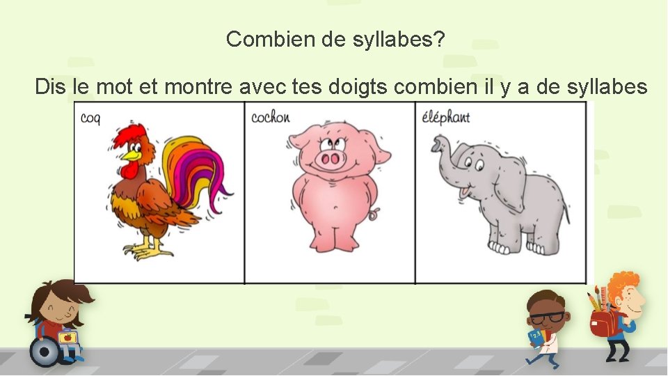 Combien de syllabes? Dis le mot et montre avec tes doigts combien il y