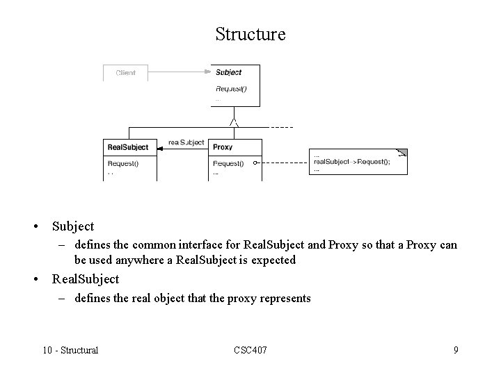 Structure • Subject – defines the common interface for Real. Subject and Proxy so
