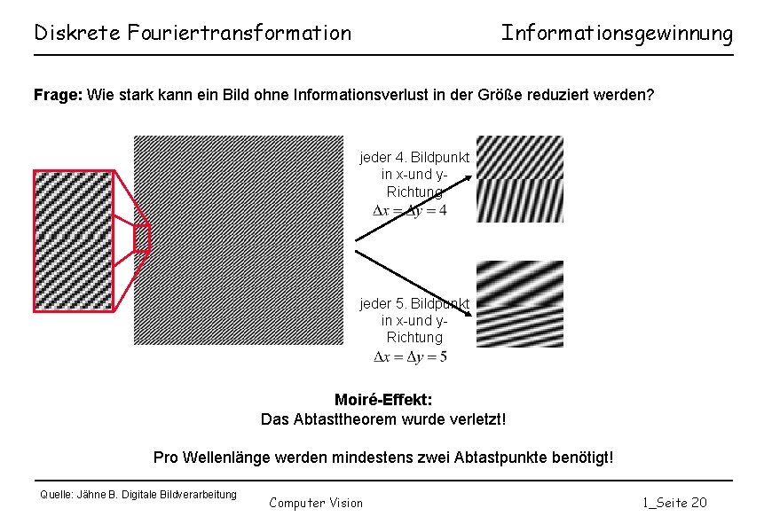 Diskrete Fouriertransformation Informationsgewinnung Frage: Wie stark kann ein Bild ohne Informationsverlust in der Größe