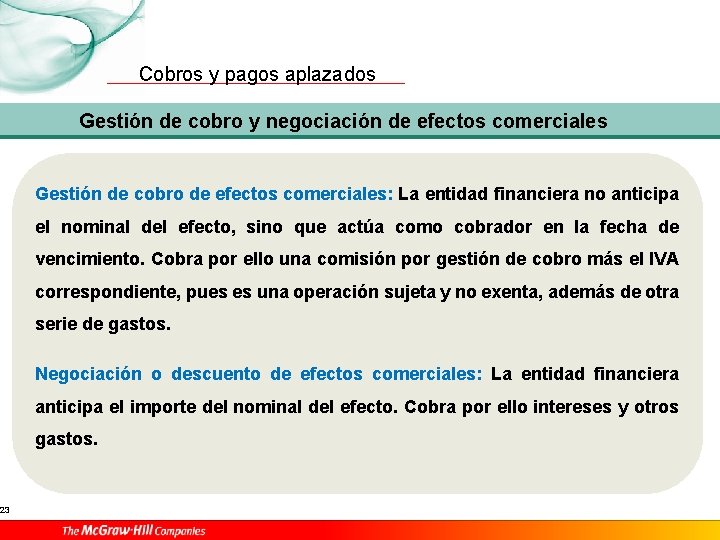 23 Cobros y pagos aplazados Gestión de cobro y negociación de efectos comerciales Gestión