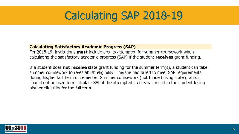 Calculating SAP 2018 -19 15 