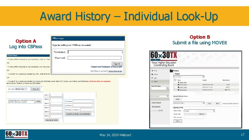 Award History – Individual Look-Up Option B Submit a file using MOVEit Option A