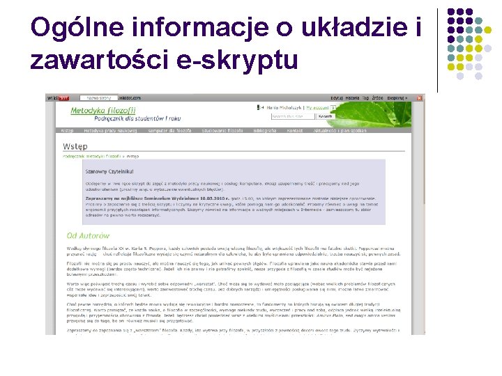 Ogólne informacje o układzie i zawartości e-skryptu 