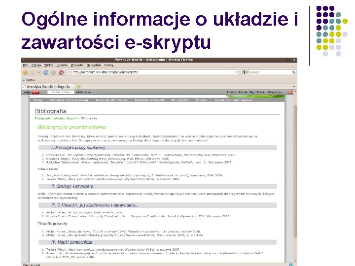 Ogólne informacje o układzie i zawartości e-skryptu 