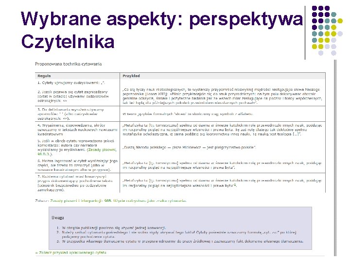 Wybrane aspekty: perspektywa Czytelnika 