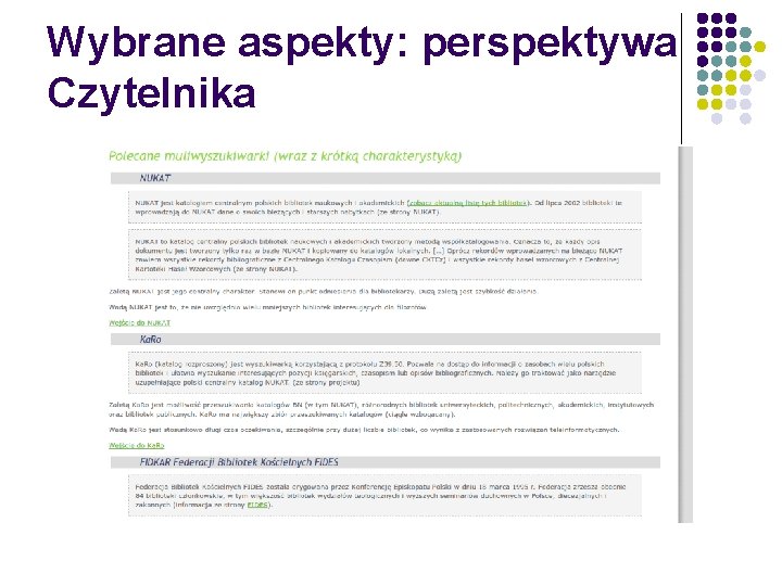 Wybrane aspekty: perspektywa Czytelnika 