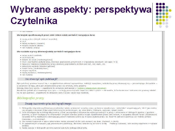 Wybrane aspekty: perspektywa Czytelnika 