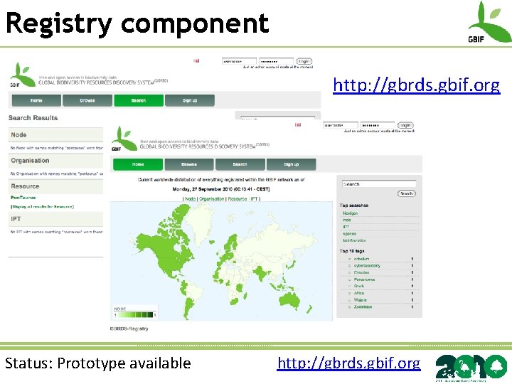 Registry component http: //gbrds. gbif. org Status: Prototype available http: //gbrds. gbif. org 
