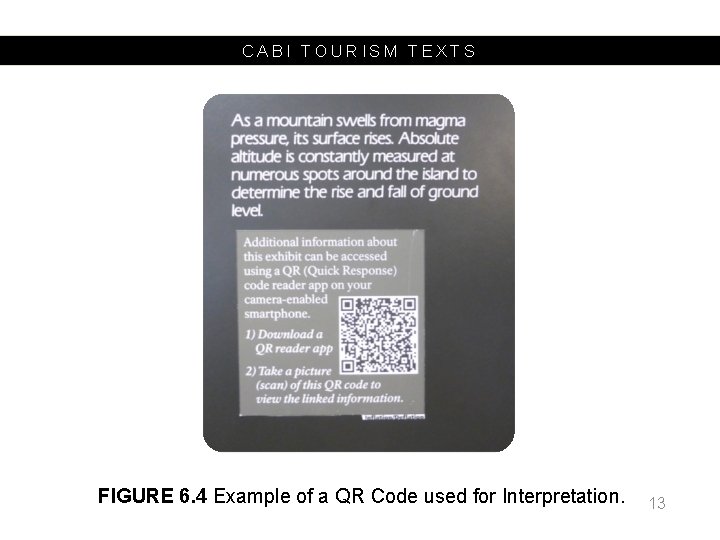 CABI TOURISM TEXTS FIGURE 6. 4 Example of a QR Code used for Interpretation.