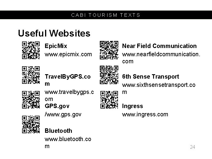 CABI TOURISM TEXTS Useful Websites Epic. Mix www. epicmix. com Travel. By. GPS. co