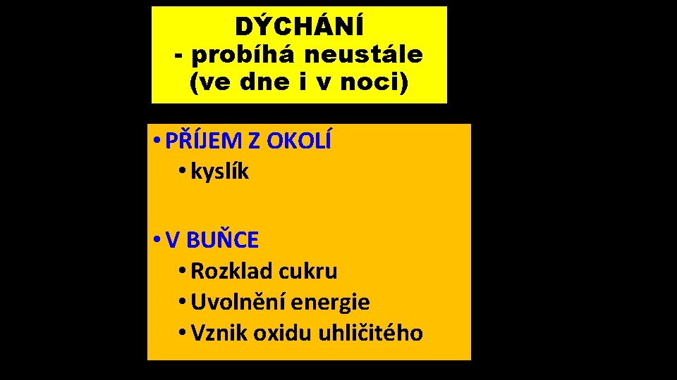 DÝCHÁNÍ - probíhá neustále (ve dne i v noci) • PŘÍJEM Z OKOLÍ • DÝCHÁNÍ - probíhá neustále (ve dne i v noci) • PŘÍJEM Z OKOLÍ •