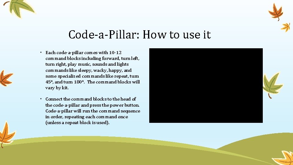 Code-a-Pillar: How to use it • Each code-a-pillar comes with 10 -12 command blocks