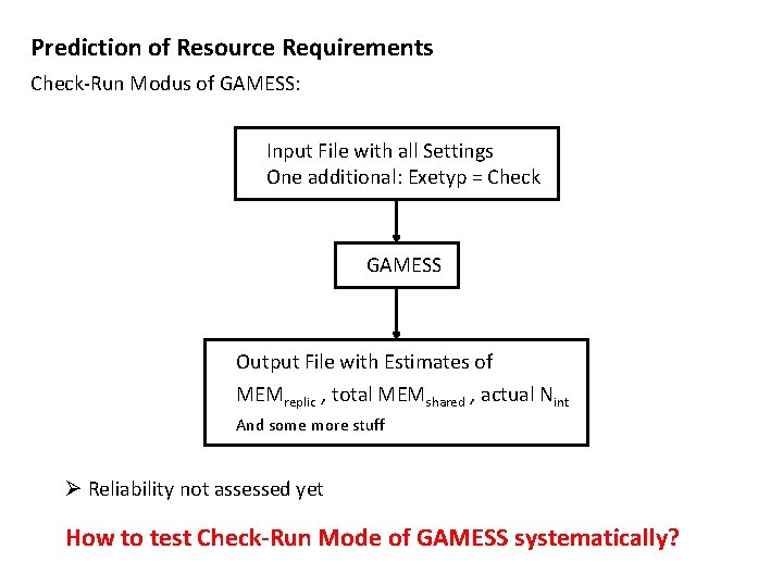 Prediction of Resource Requirements Check-Run Modus of GAMESS: Input File with all Settings One