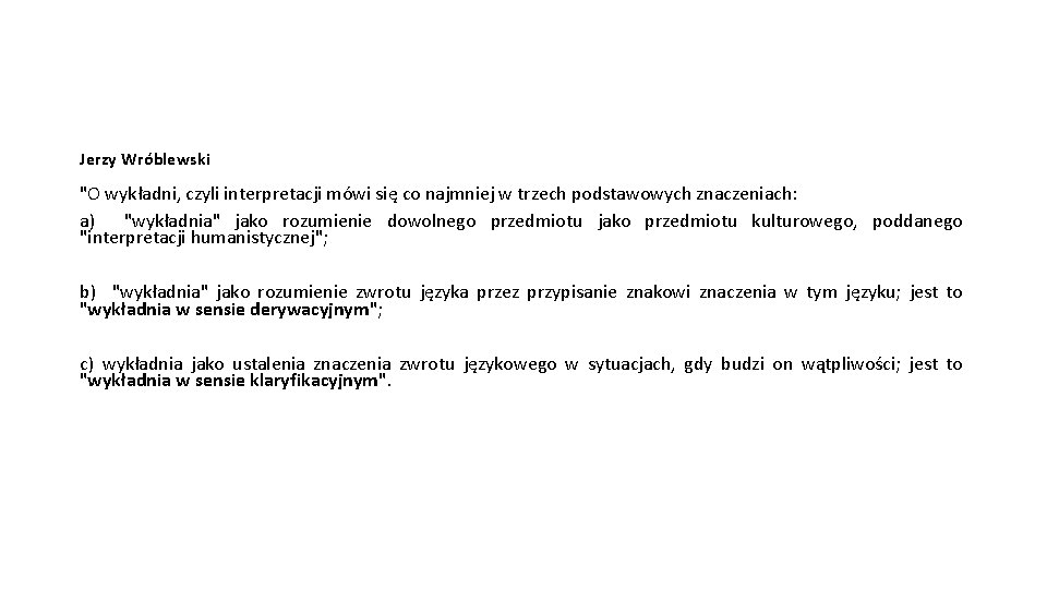 Jerzy Wróblewski "O wykładni, czyli interpretacji mówi się co najmniej w trzech podstawowych znaczeniach: