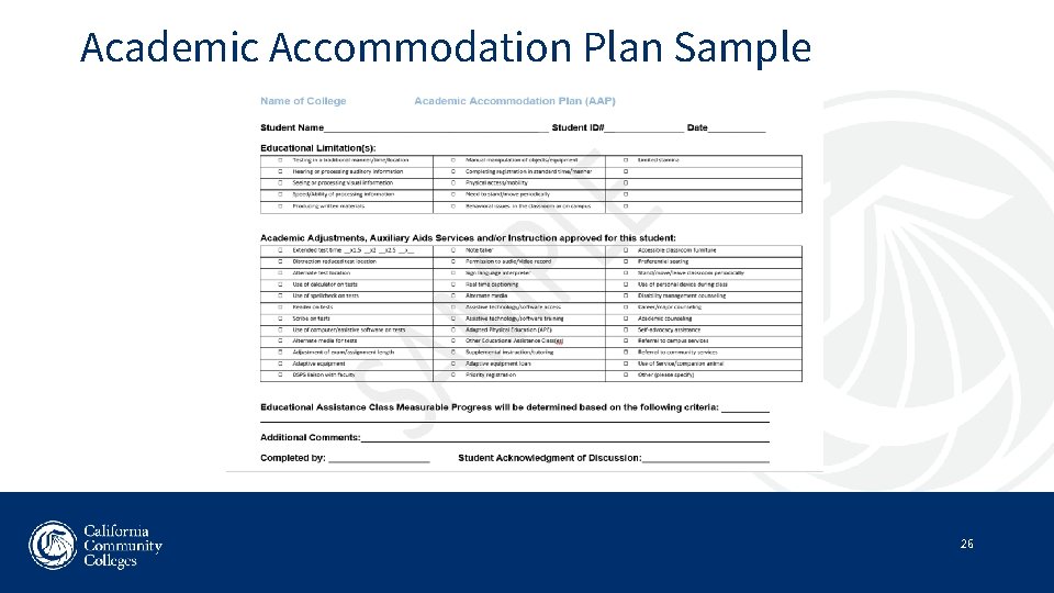 Academic Accommodation Plan Sample 26 