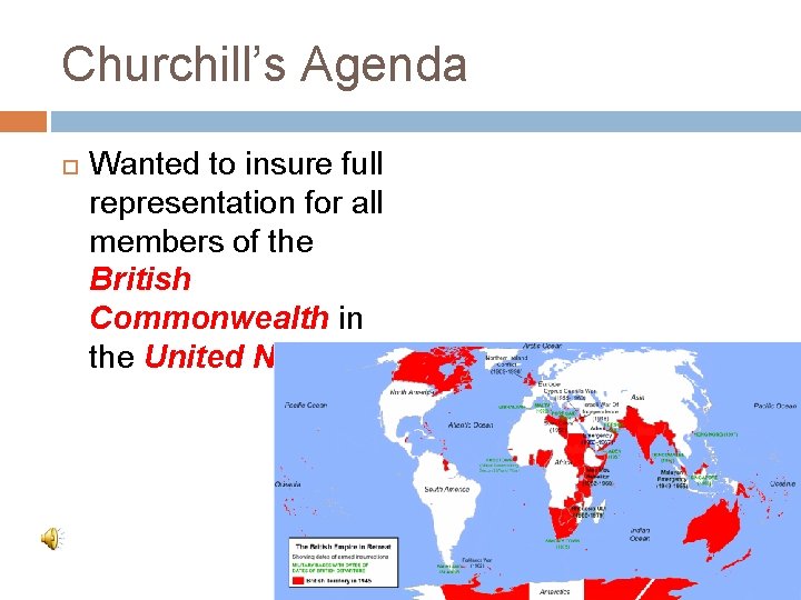 Churchill’s Agenda Wanted to insure full representation for all members of the British Commonwealth