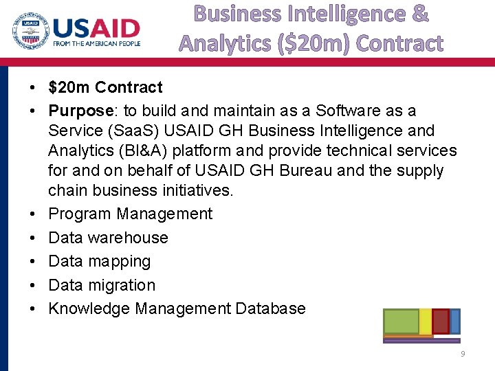 Business Intelligence & Analytics ($20 m) Contract • $20 m Contract • Purpose: to