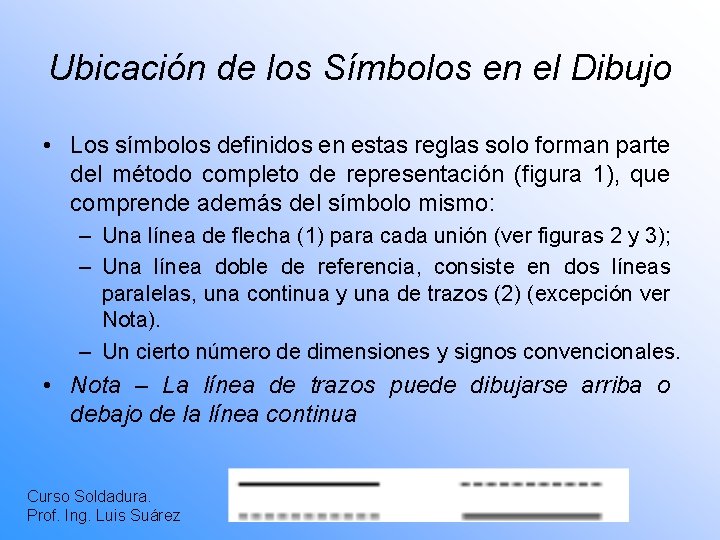 Ubicación de los Símbolos en el Dibujo • Los símbolos definidos en estas reglas