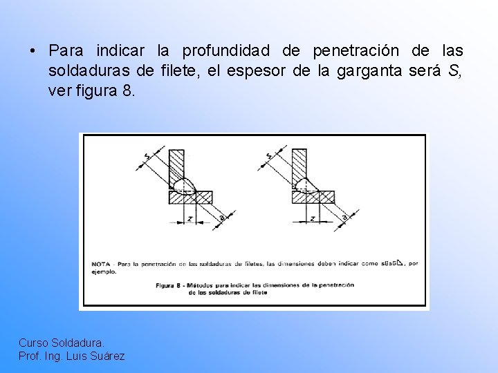  • Para indicar la profundidad de penetración de las soldaduras de filete, el